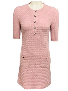 CHANEL | Dresses | Chanel Beige Gold Jacquard Knit Button Detail Sleeveless  Dress M | Poshmark